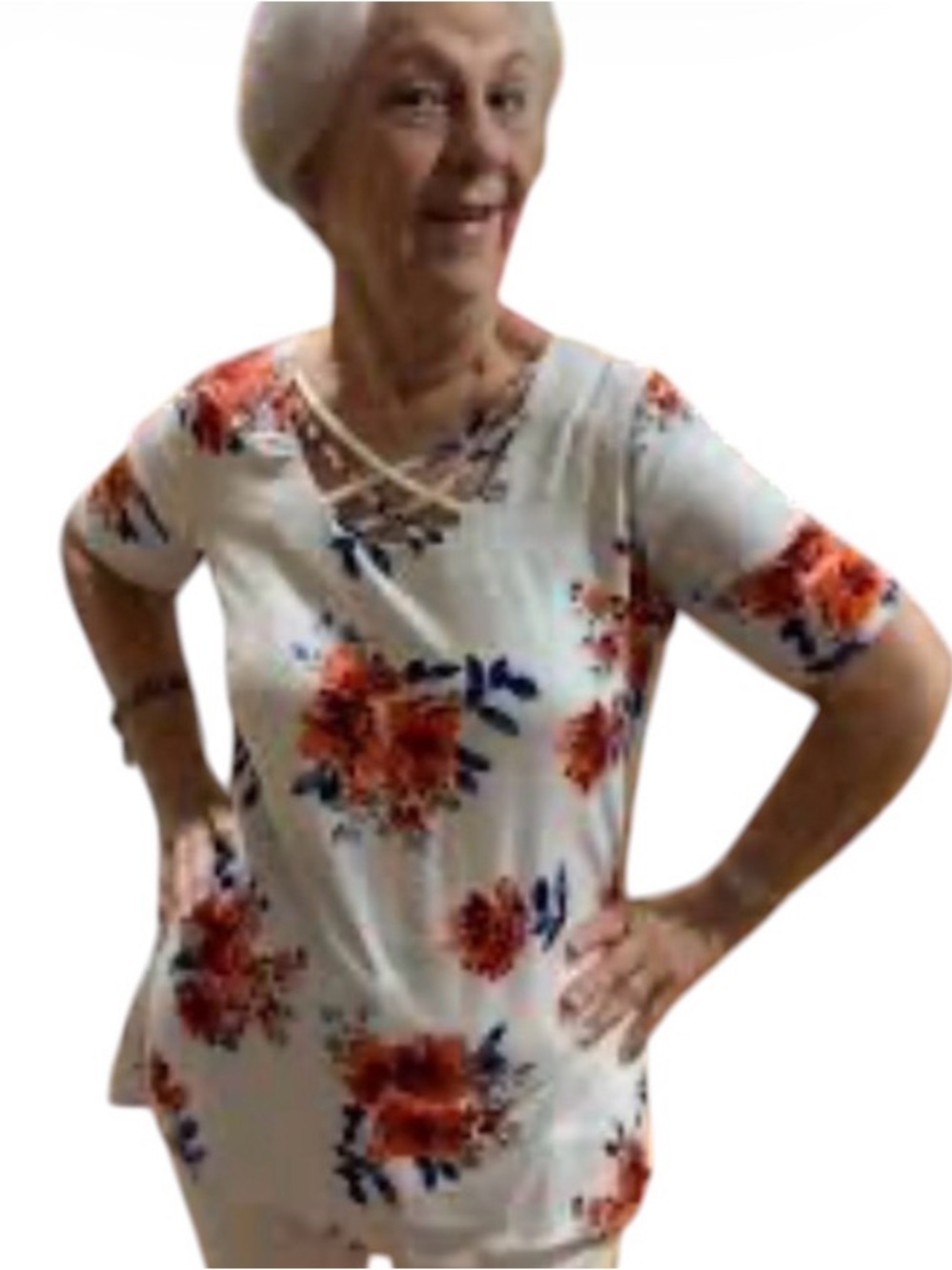 Cato White Floral Cut Out Cage Neck Top Size XL